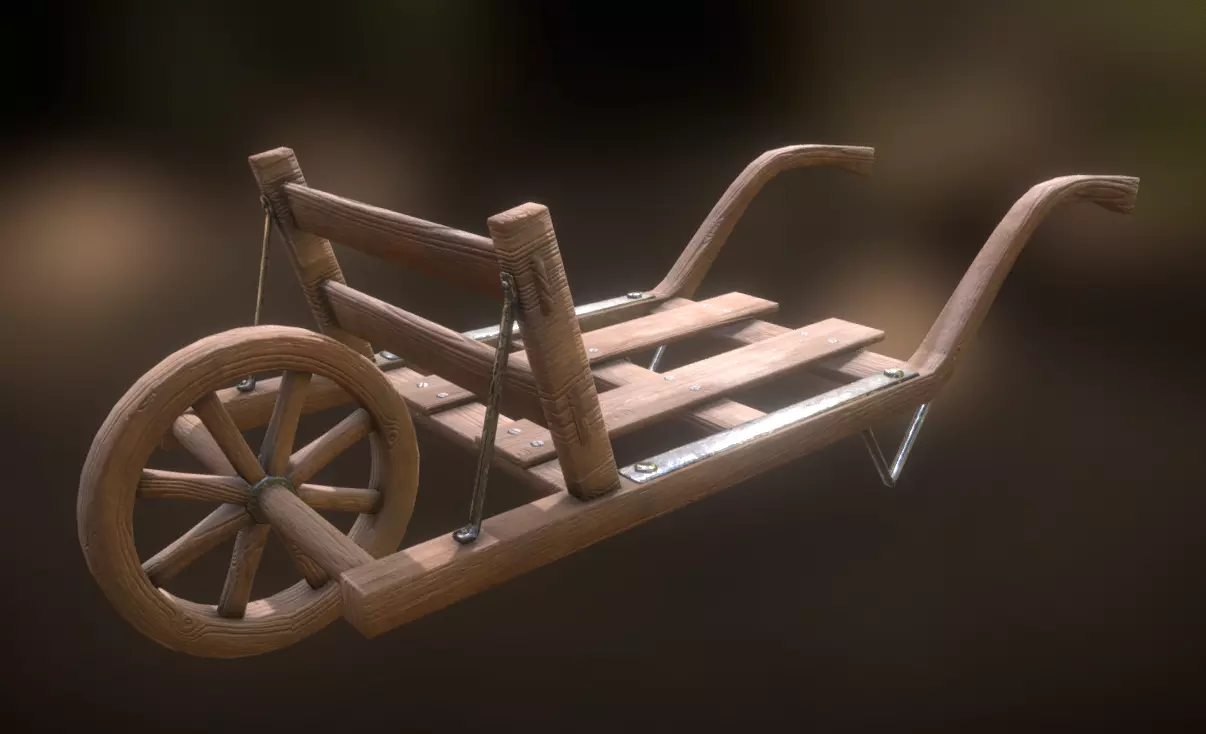 Old Wheelbarrow Dark Low-Poly PBR VR AR Low-poly 3D model_0