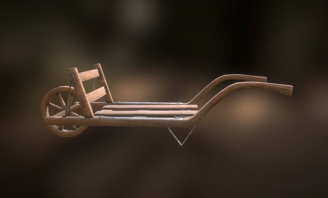 Old Wheelbarrow Dark Low-Poly PBR VR AR Low-poly 3D model_1