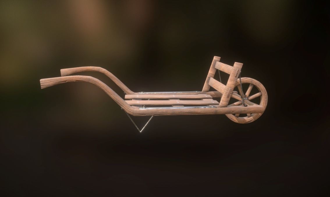 Old Wheelbarrow Dark Low-Poly PBR VR AR Low-poly 3D model_5