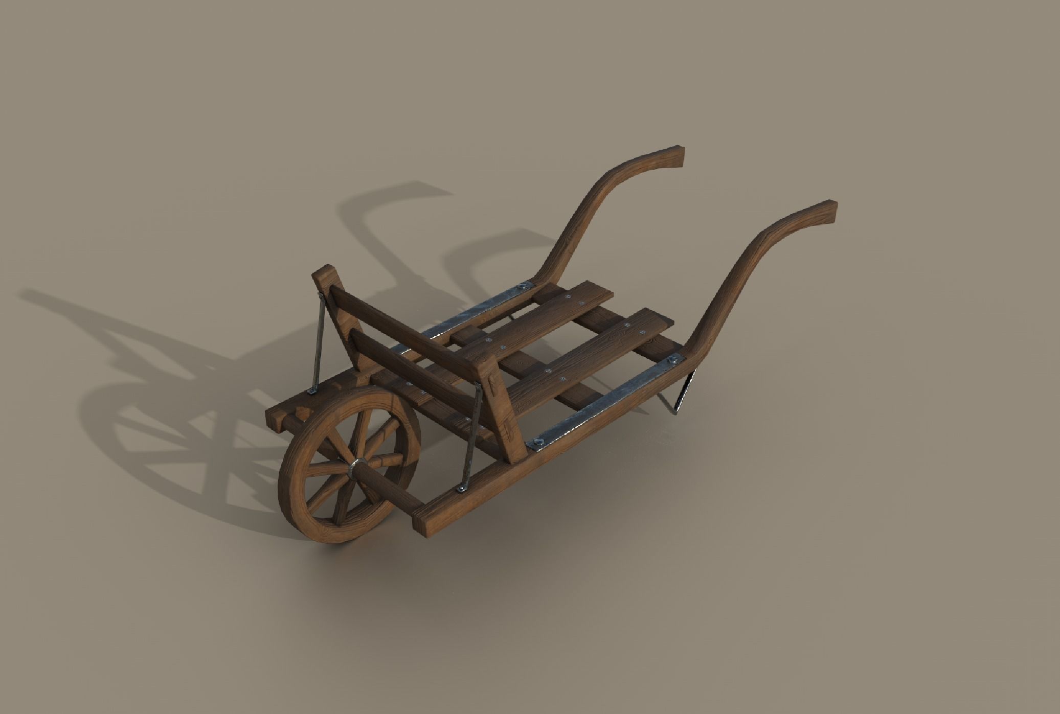 Old Wheelbarrow Dark Low-Poly PBR VR AR Low-poly 3D model_14