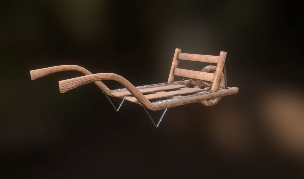 Old Wheelbarrow Dark Low-Poly PBR VR AR Low-poly 3D model_4