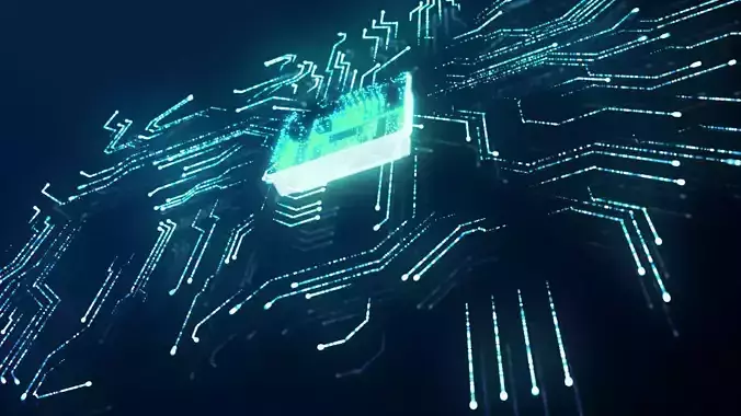 Electronic chip technology future particle data special effects 3D model