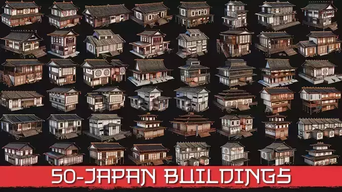 50 JAPAN BUILDINGS - 4K PBR HIGH QUALITY Low-poly 3D model