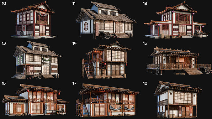 50 JAPAN BUILDINGS - 4K PBR HIGH QUALITY Low-poly 3D model 3