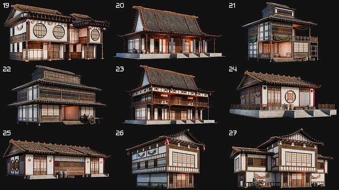50 JAPAN BUILDINGS - 4K PBR HIGH QUALITY Low-poly 3D model 4