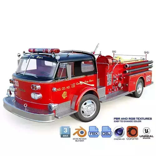 Fire truck American La France 900 Chicago Fire Dep Low-poly 3D model