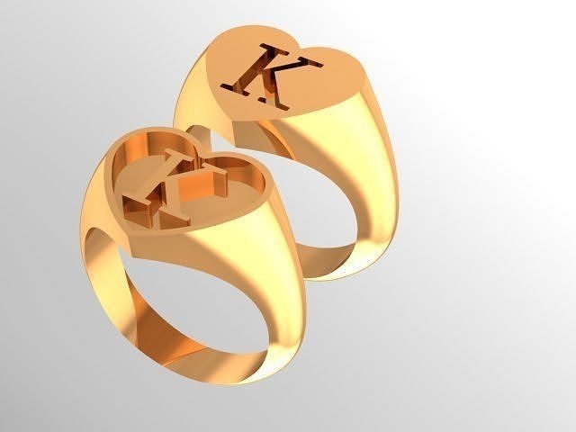 Heart Letter K Ring 3D print model