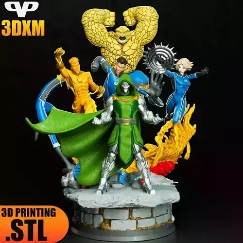 Fantastic 4 vs Doom Diorama STL for 3D Printing ChibiSTL 3DXM 3D print model