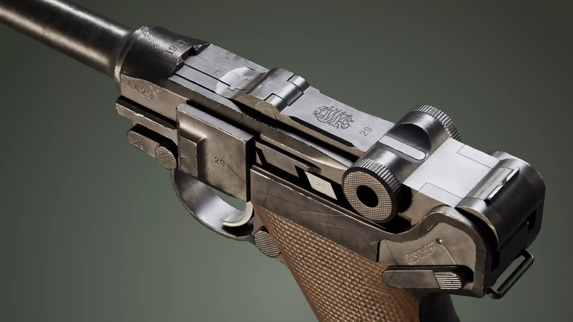 DWM Luger P08 9mm - Game and VFX-Ready Mid-Poly Low-poly 3D model_3