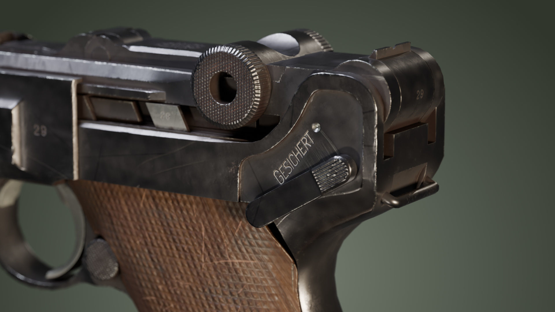 DWM Luger P08 9mm - Game and VFX-Ready Mid-Poly Low-poly 3D model_8