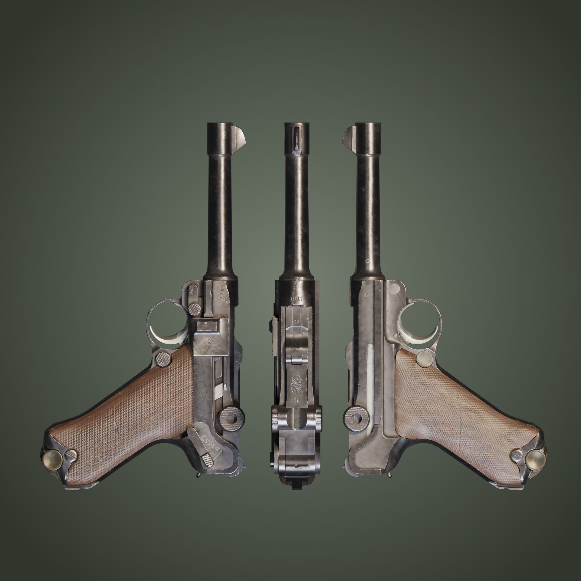 DWM Luger P08 9mm - Game and VFX-Ready Mid-Poly Low-poly 3D model_4