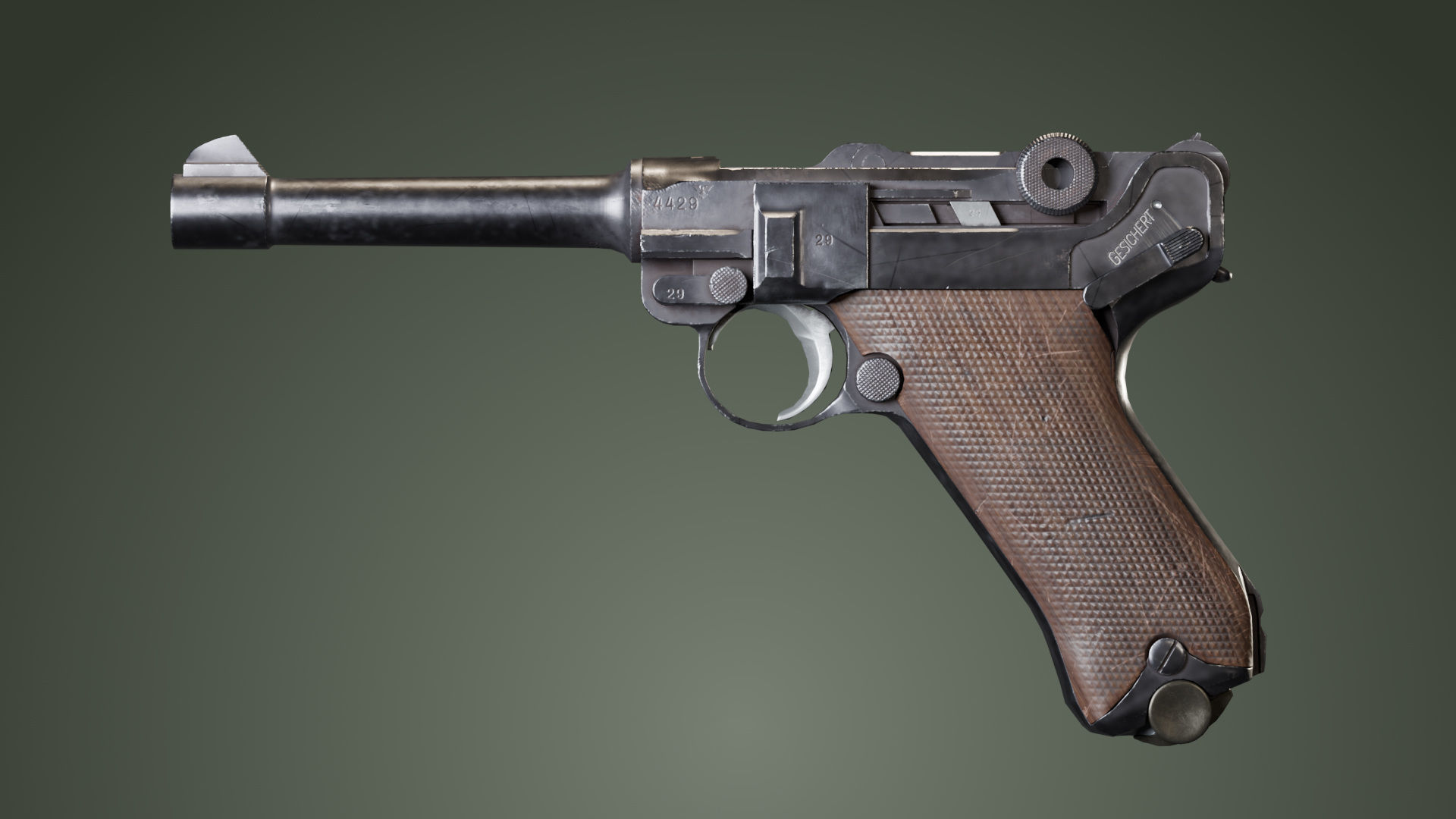 DWM Luger P08 9mm - Game and VFX-Ready Mid-Poly Low-poly 3D model_0