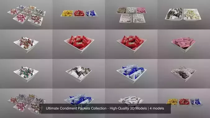 Ultimate Condiment Packets Collection - High-Quality 3D Models 