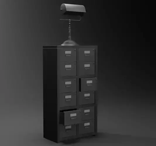 Old Metal Cabinet And Lamp