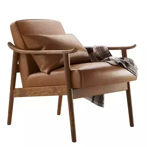 Mid Century Leather Show Wood Chair