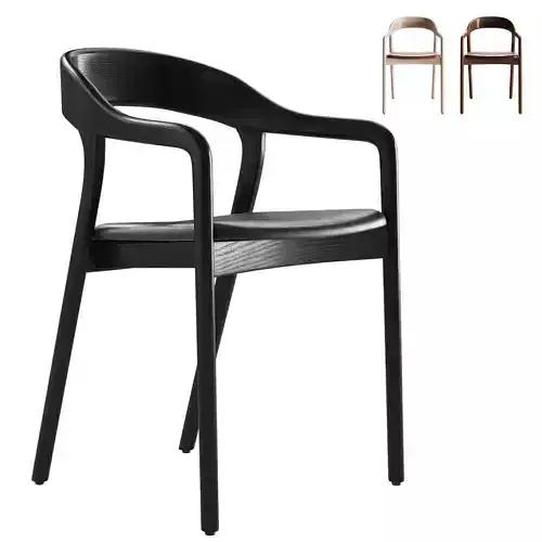 Scooped Ash Wood Leather Dining Armchair