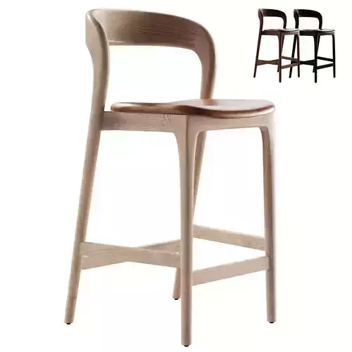 Scooped Ash Wood Leather Stool