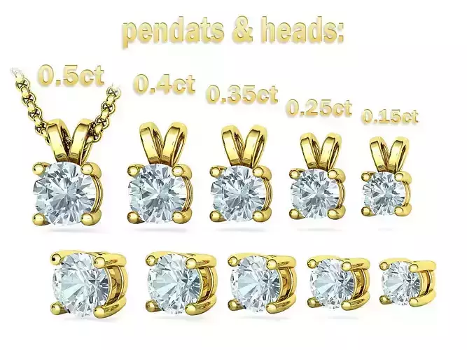 Solitaire Round Diamond Pendants and Heads 3DMODELS 