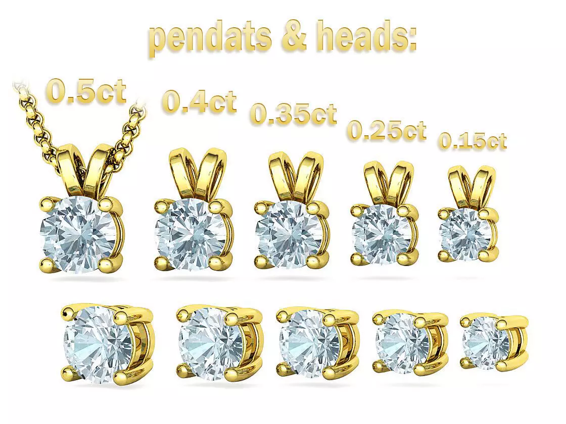 Solitaire Round Diamond Pendants and Heads 3DMODELS  3D print model_0