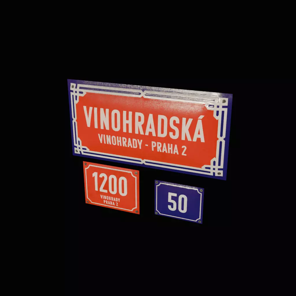 Prague street signs Low-poly 3D model