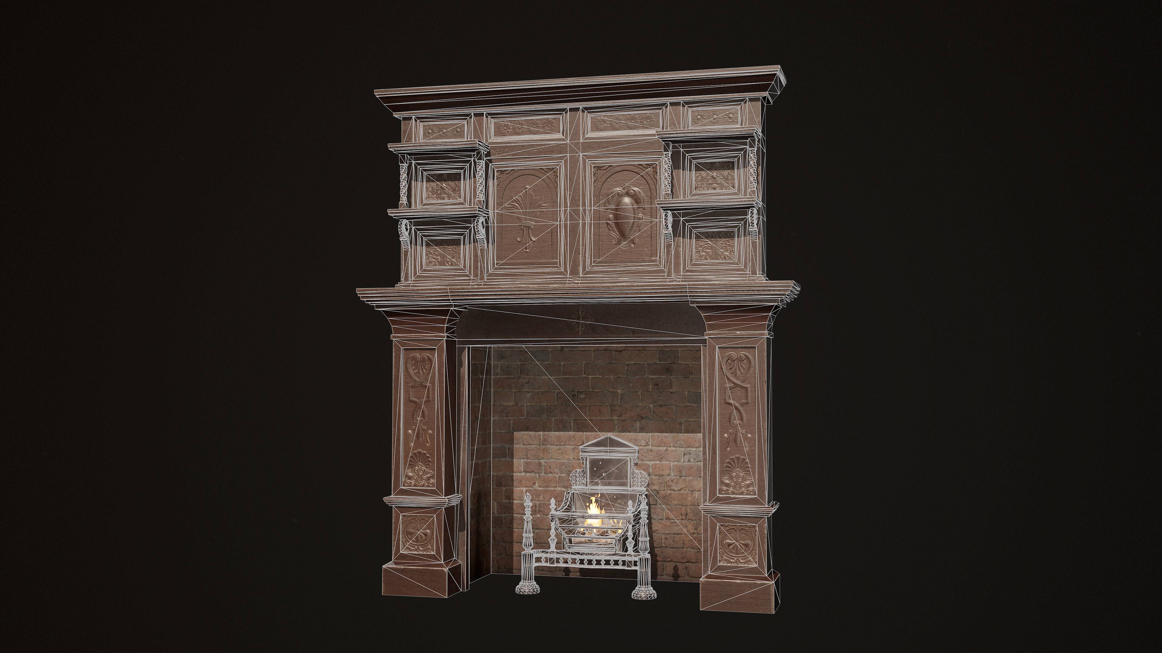 Victorian Fireplace Low-poly 3D model_12