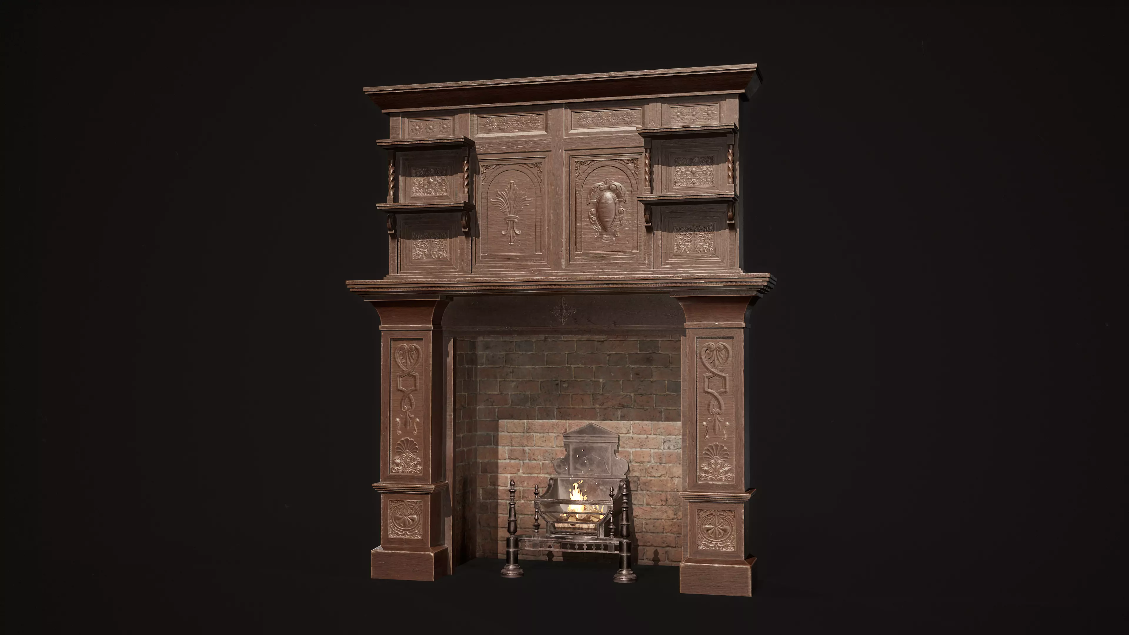 Victorian Fireplace Low-poly 3D model_0