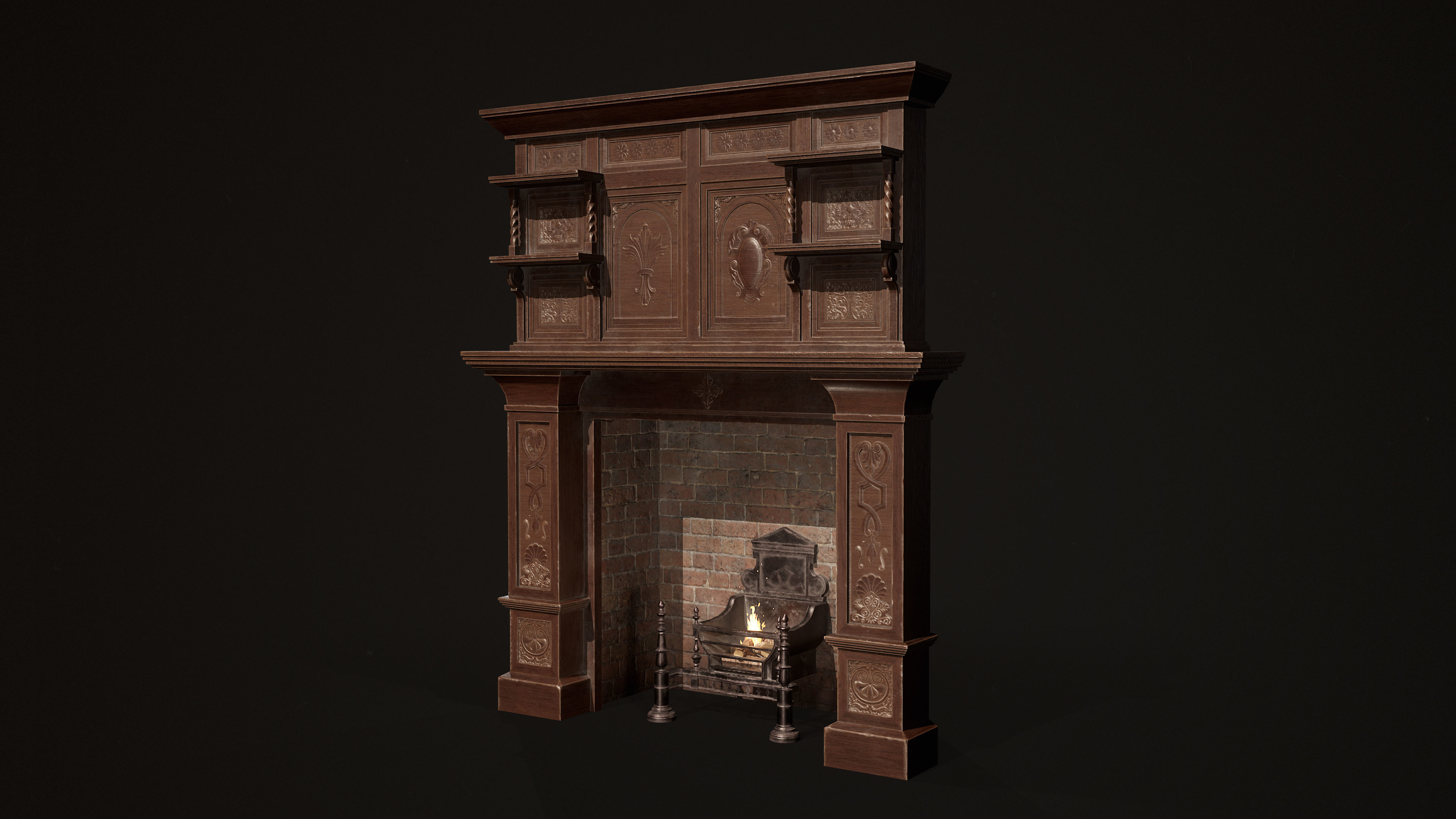 Victorian Fireplace Low-poly 3D model_3