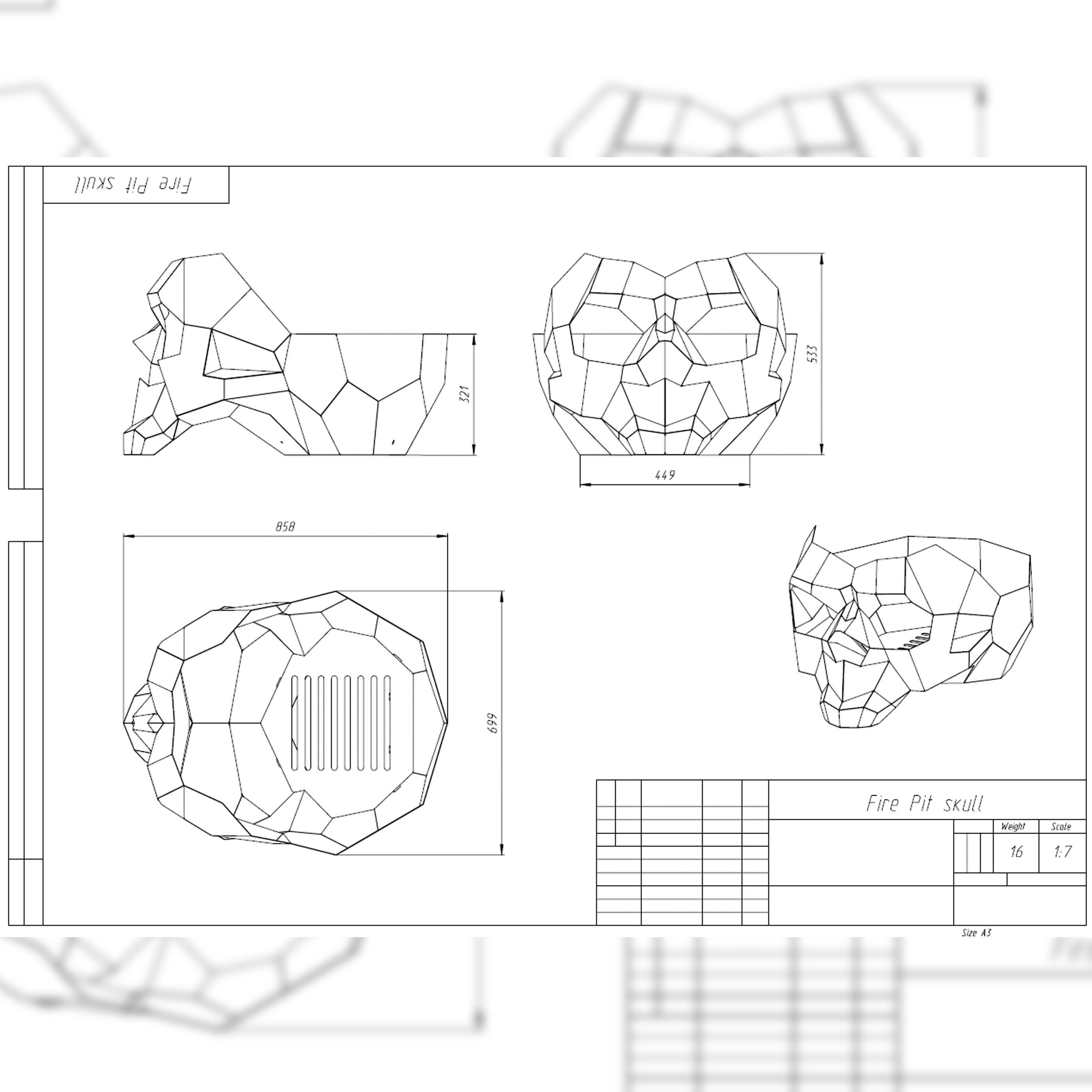 Welding Project Plans Drawings Skull Fire Pit DXF PDF 3D model_8