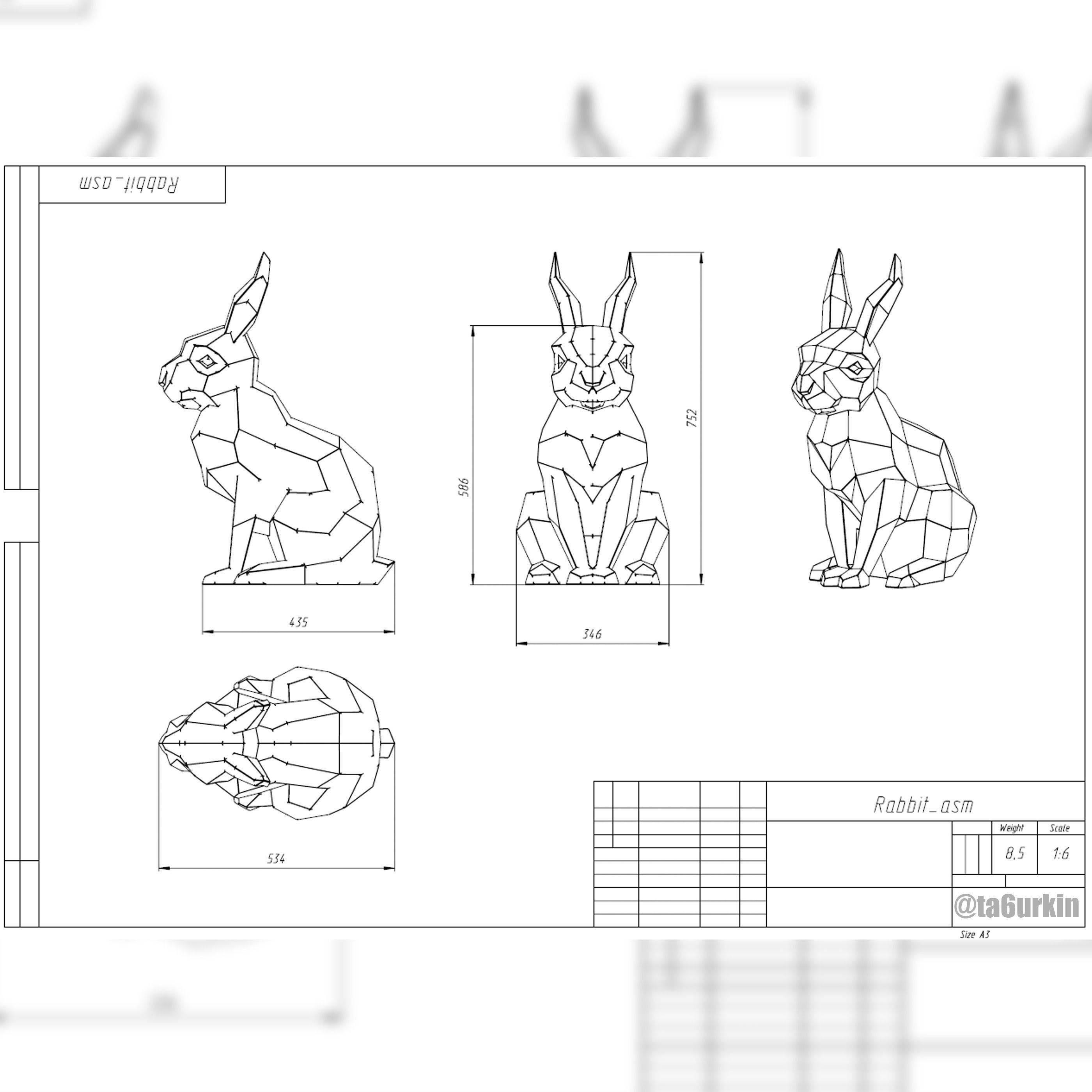 Welding Project Plans Drawings Sitting Rabbit DXF PDF 3D model_7