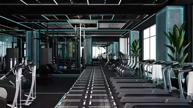 Gym Interior Scene 3D Model 