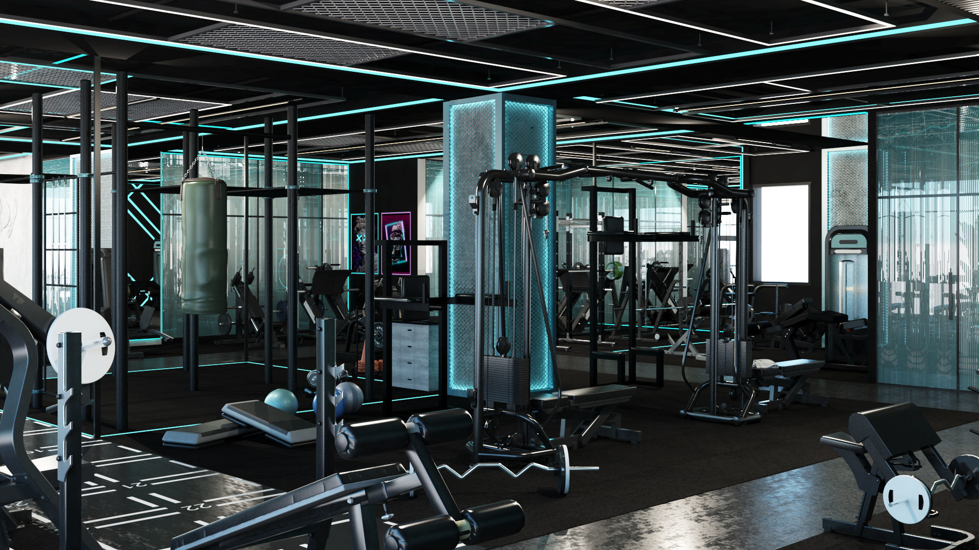 Gym Interior Scene 3D Model  3D model_1