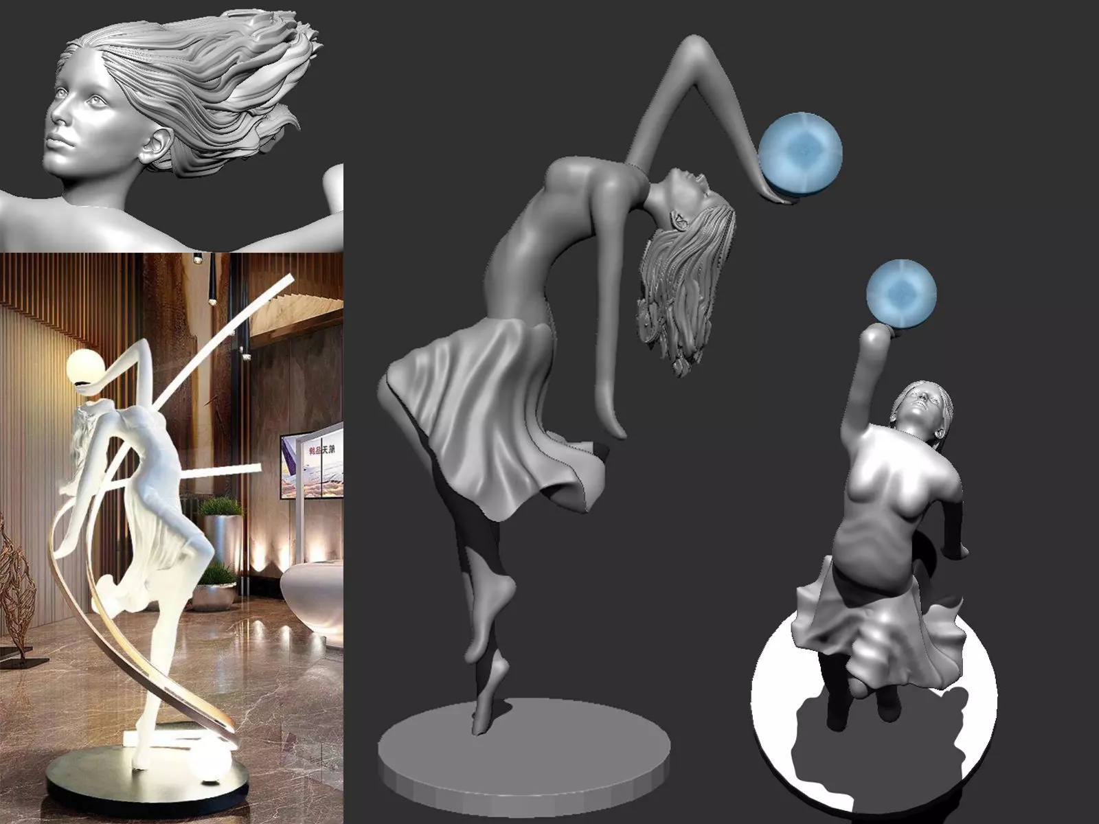 Ballet dancer statue lamp 3D print model_0