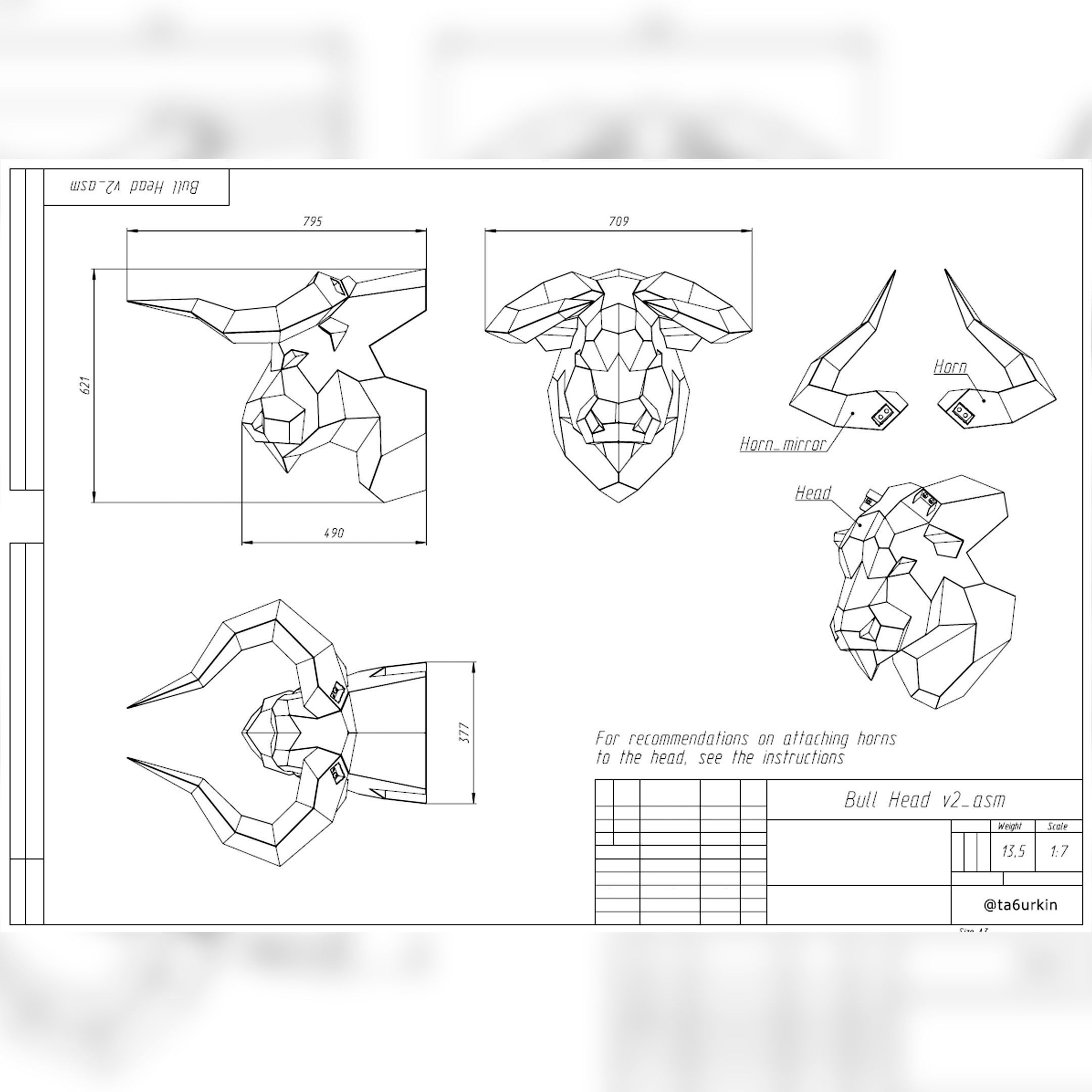 Welding Project Plans Drawings Bull Head v2 DXF PDF 3D model_9