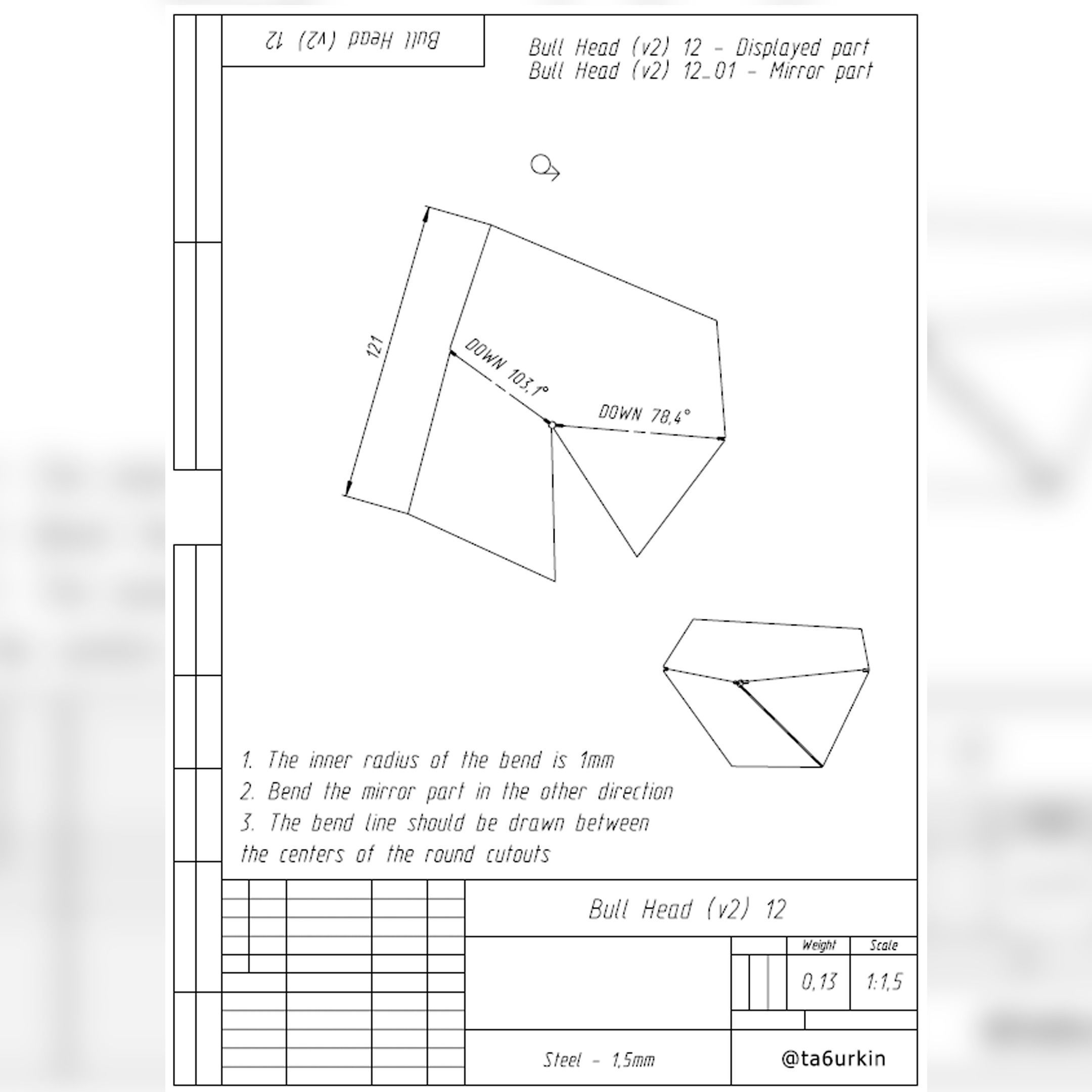 Welding Project Plans Drawings Bull Head v2 DXF PDF 3D model_8