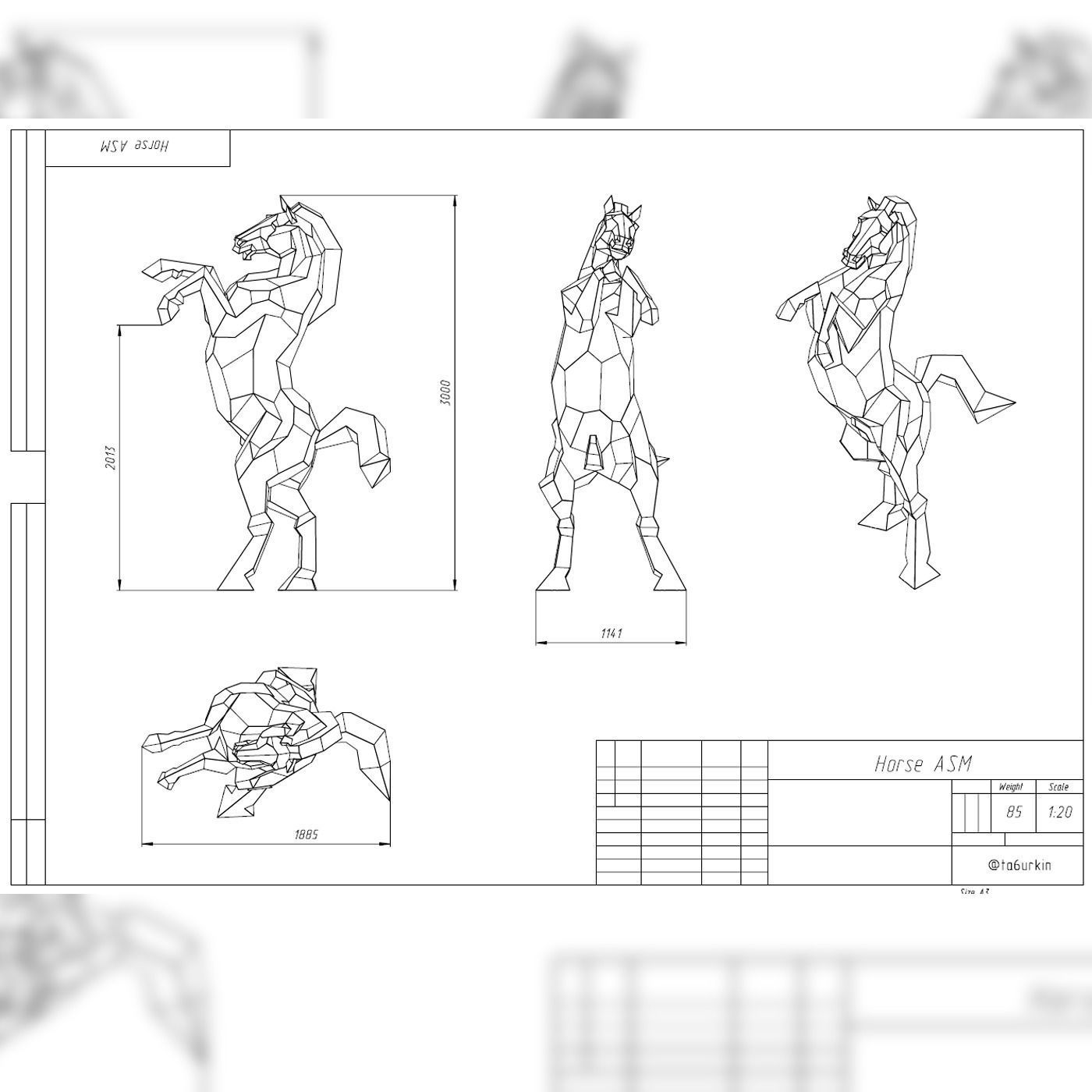 Welding Project Plans Drawings Horse DXF PDF 3D model_6