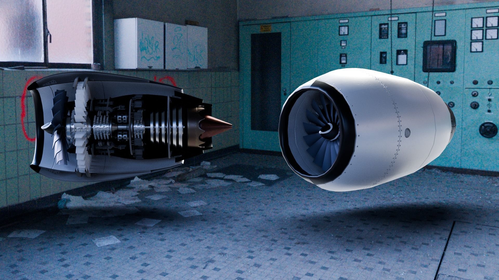 Realistic Engine - Turbofan Low-poly 3D model_13