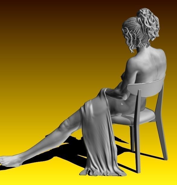 Chair nude female figurine for 3D printing 3D print model_3