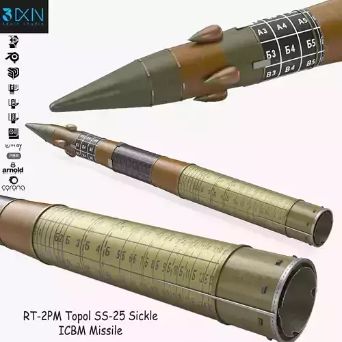 RT-2PM Topol SS-25 Sickle ICBM Missile 3D model