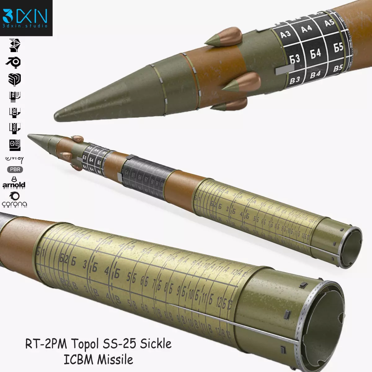RT-2PM Topol SS-25 Sickle ICBM Missile 3D model_0