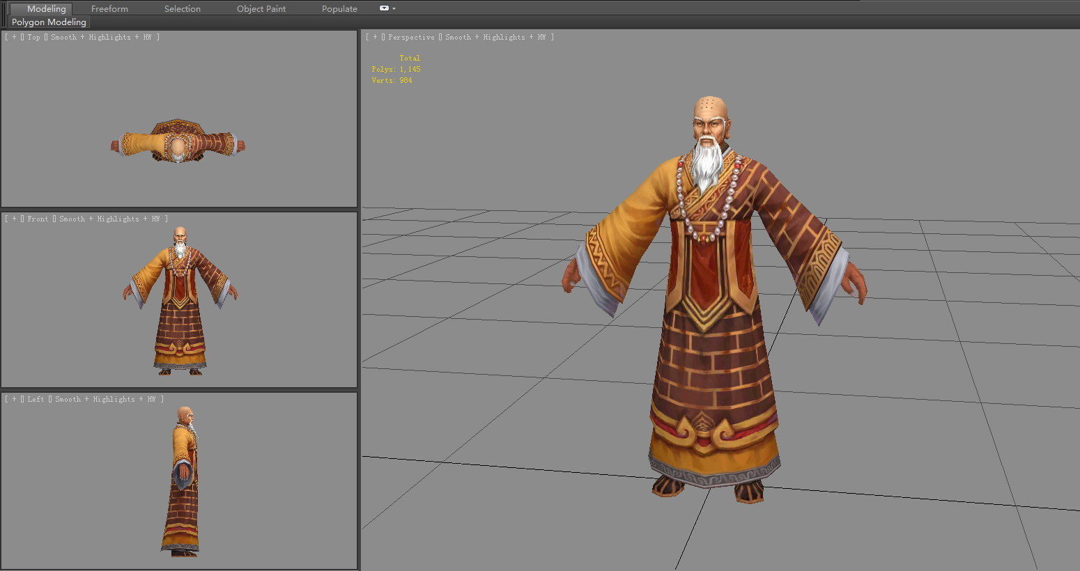 Asian temple buddhist monks - monastery old monk Low-poly 3D model_3