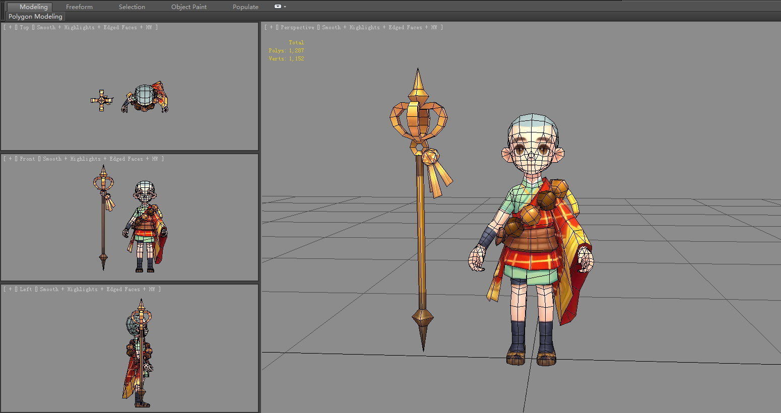 Cartoon Little Monk - young monk Low-poly 3D model_5