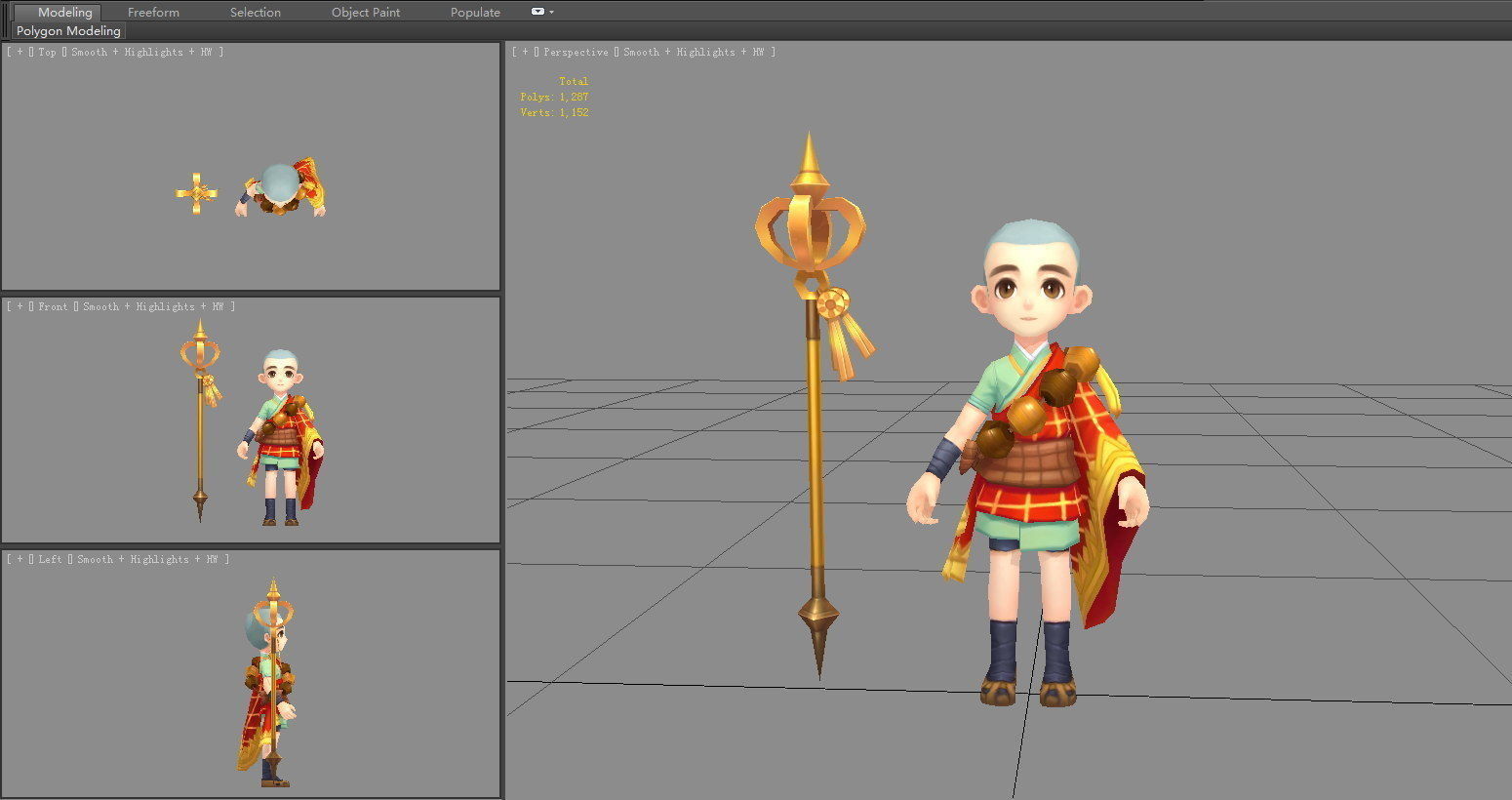 Cartoon Little Monk - young monk Low-poly 3D model_4