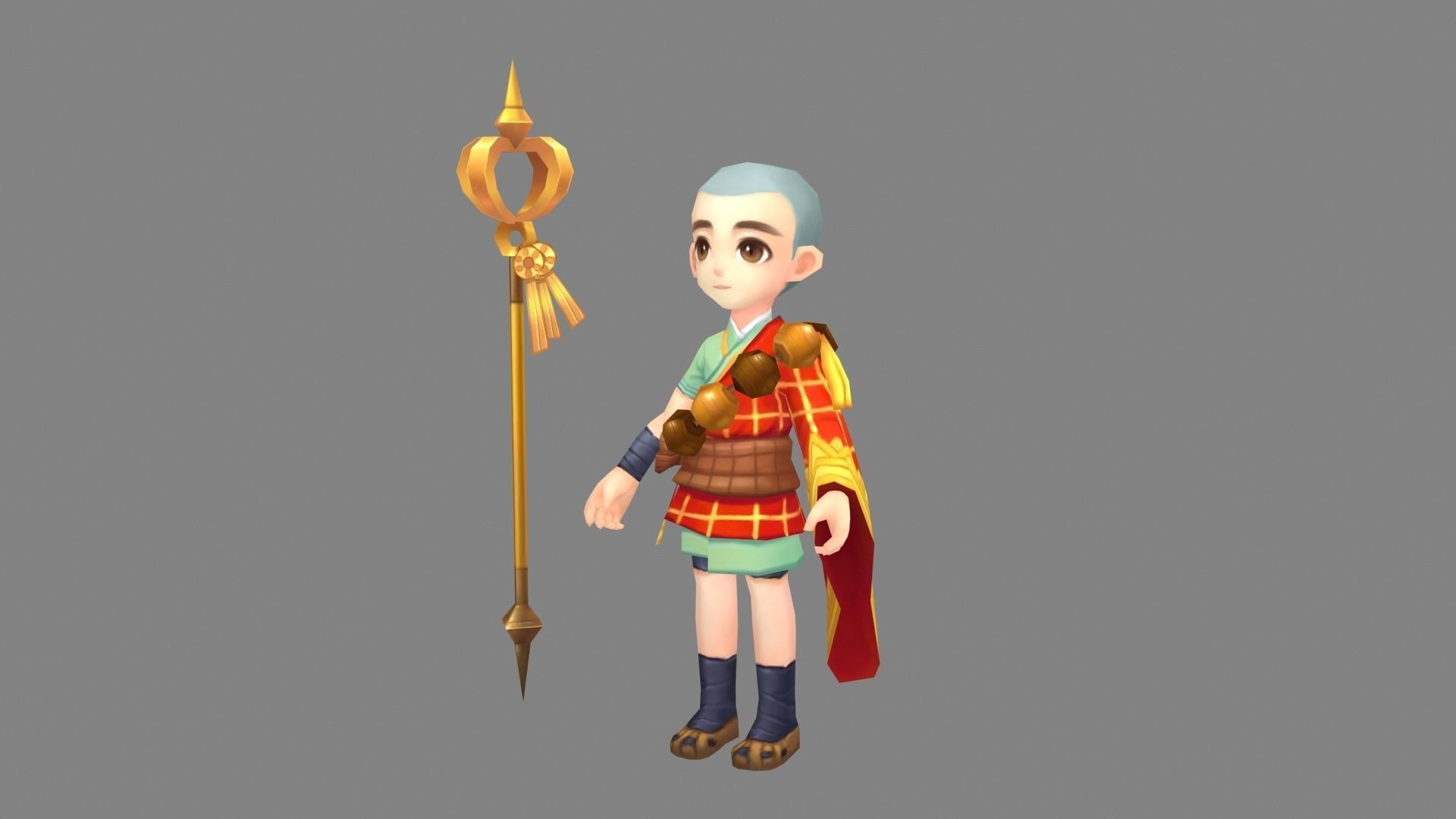 Cartoon Little Monk - young monk Low-poly 3D model_1