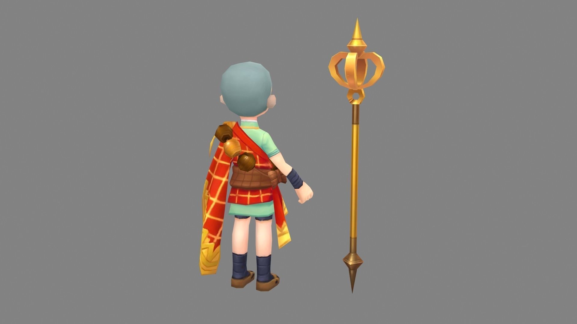 Cartoon Little Monk - young monk Low-poly 3D model_3