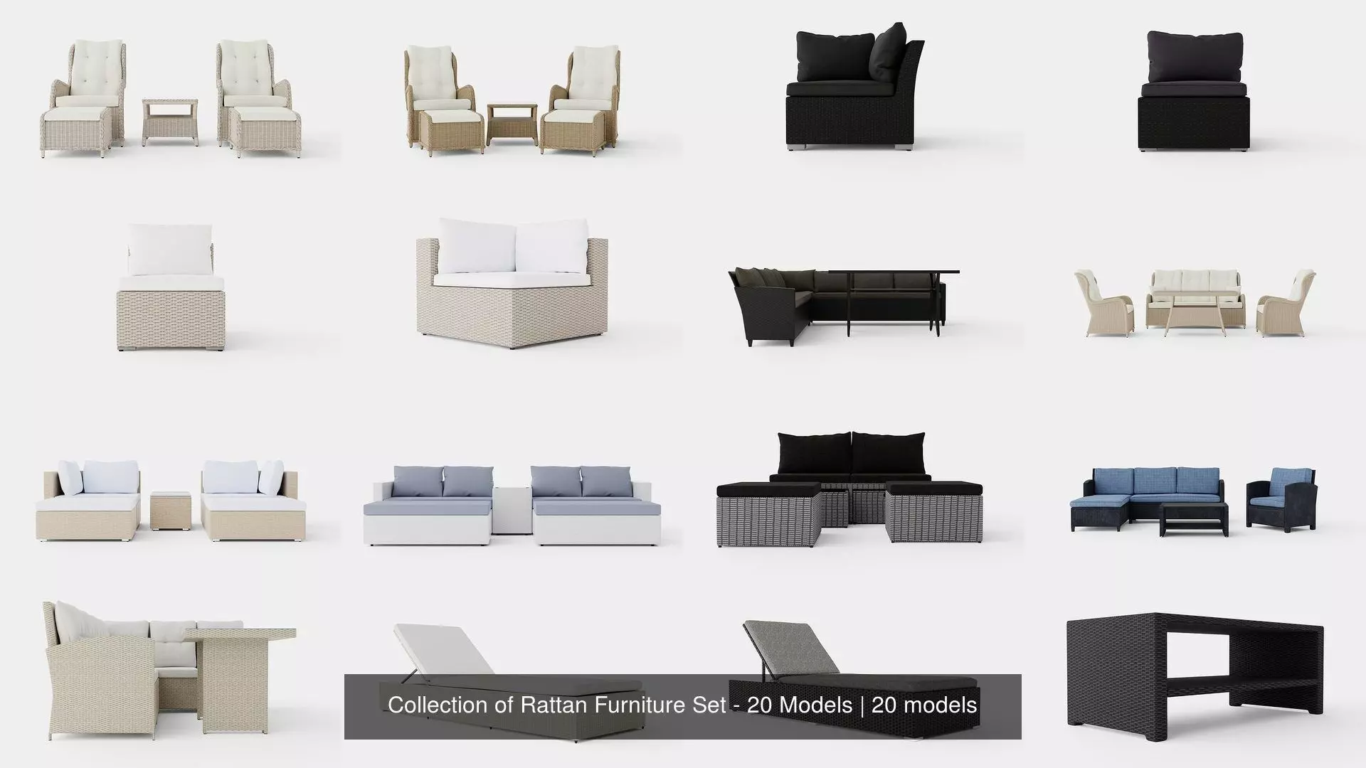 Collection of Rattan Furniture Set - 20 Models 3D Model Pack