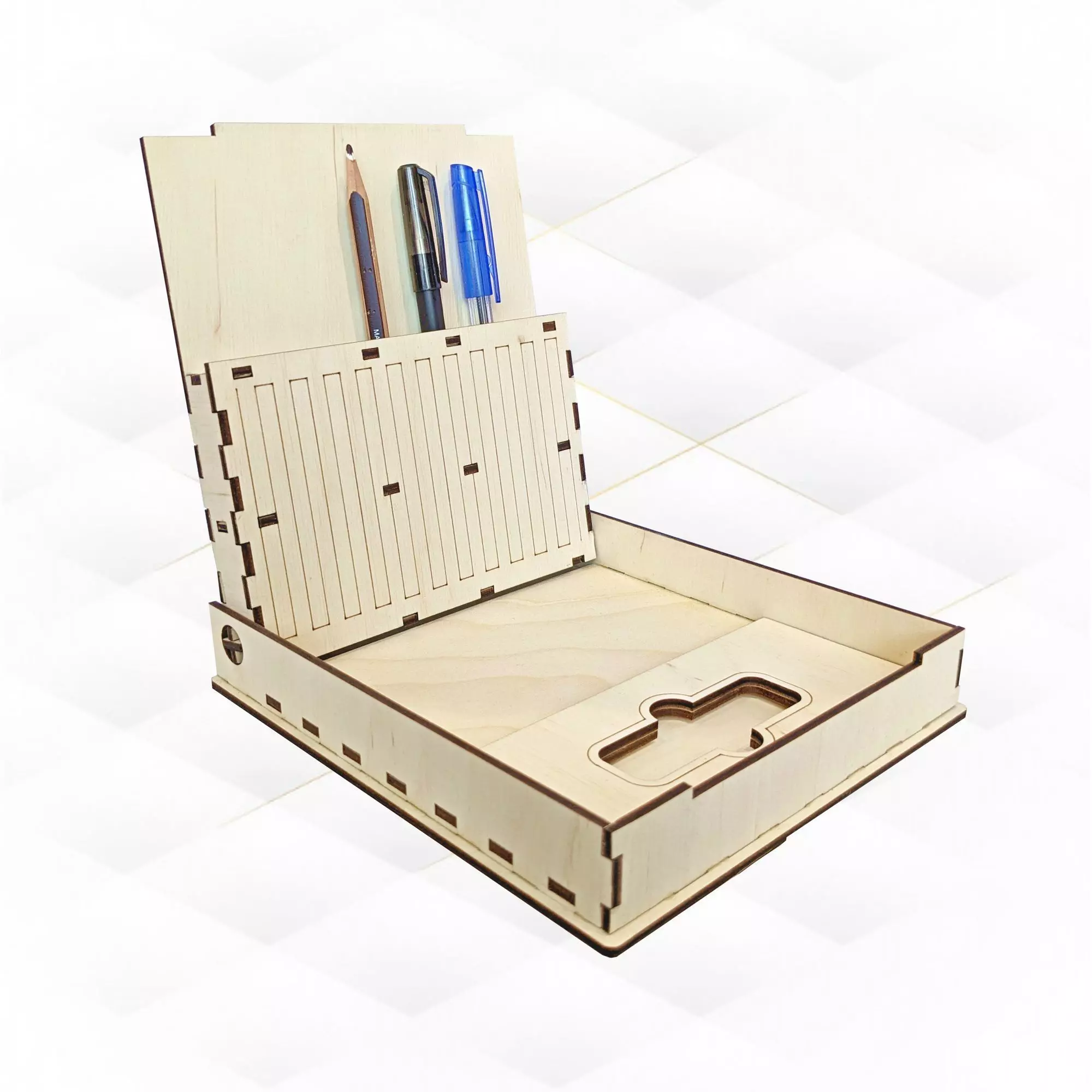 Gift pencils case box vector design for laser cutting 3D print model_0