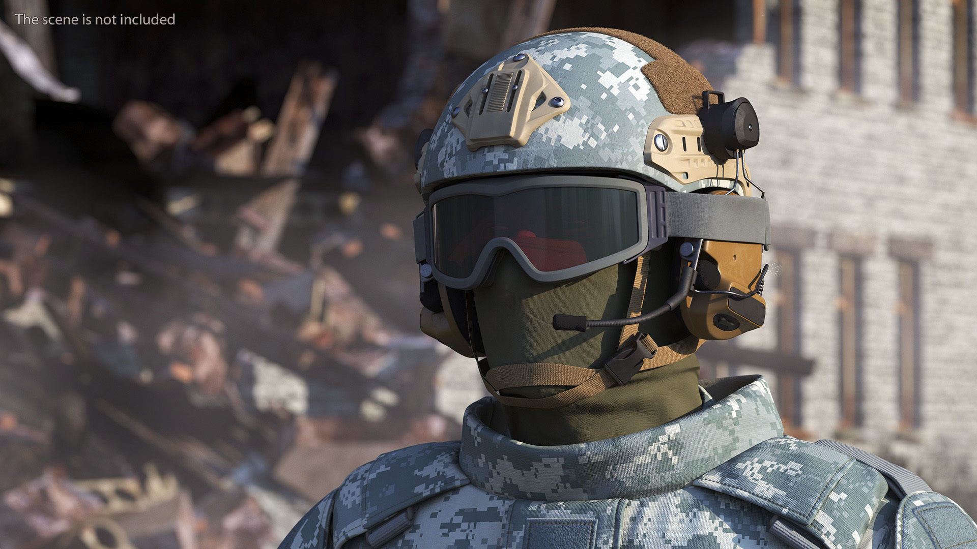 Tactical Gear Helmet Grey Camo with Goggles Fur 3D model