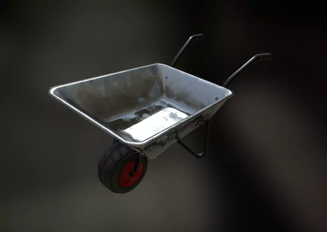 Wheelbarrow Galvanized Low-Poly PBR AR VR Low-poly 3D model