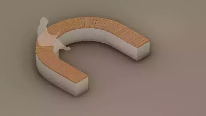 Low Poly Curved Outdoor Concrete Bench