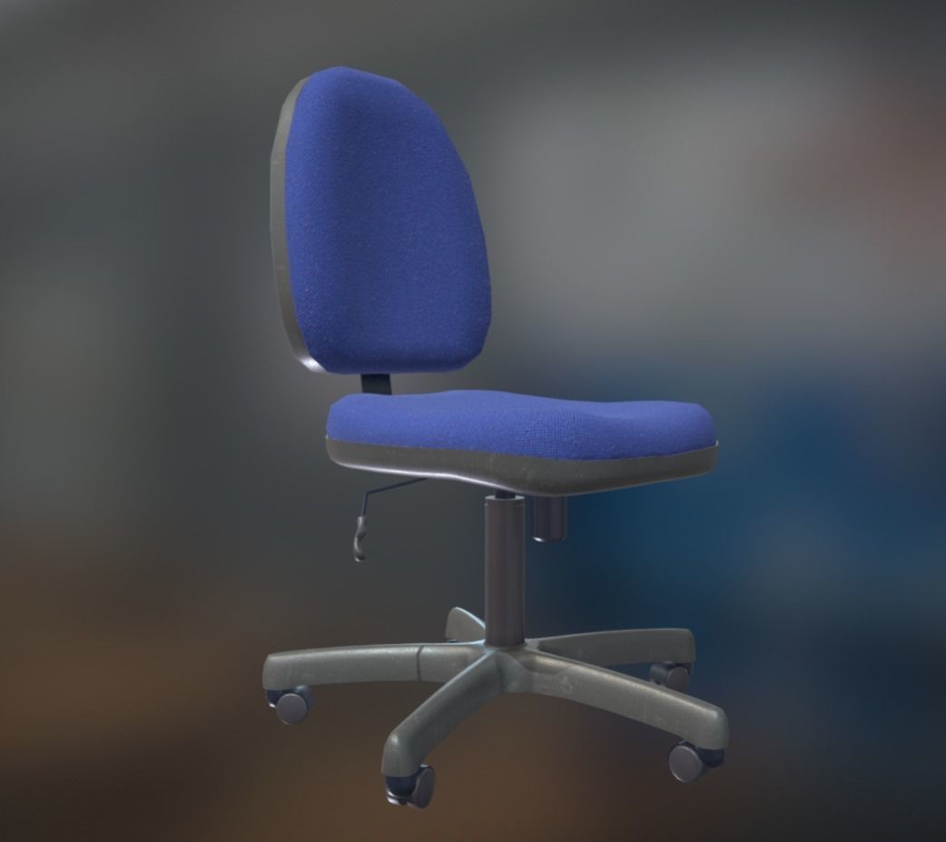 Office Chair Blue Low-Poly Game Ready PBR AR VR Low-poly 3D model_8